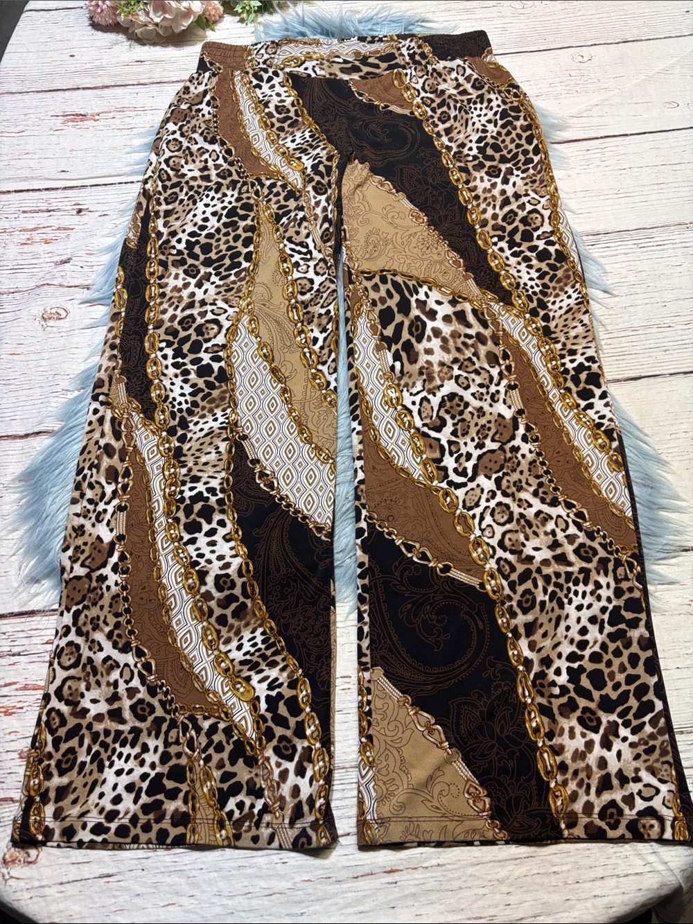 Philosophy Animal Print Chain Link High Rise Wide Leg Pant sz L